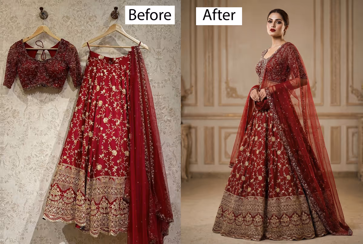 Photorealistic AI Indian Wedding Wear Mockup - Virtual Sherwani and Bridal Outfit Try-On